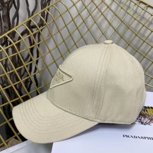 Replica Womens Hats Prada Beige Cotton Baseball Cap Hat A190PP180 AA191069