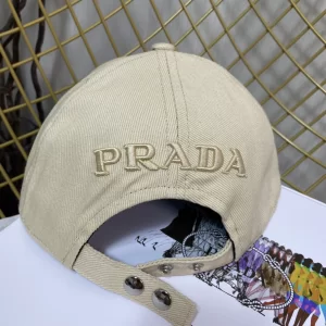 Replica Womens Hats Prada Beige Cotton Baseball Cap Hat A190PP180 AA191069