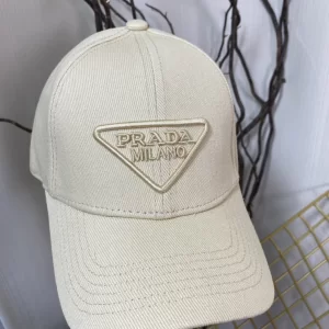 Replica Womens Hats Prada Beige Cotton Baseball Cap Hat A190PP180 AA191069
