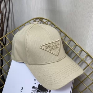 Replica Womens Hats Prada Beige Cotton Baseball Cap Hat A190PP180 AA191069