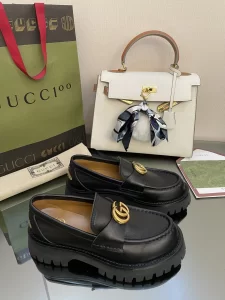Gucci Double G Black Leather Loafers 