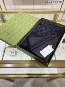 Essenceofluxury Womens Scarf Gucci GG Cashmere Silk Scarf in Black 70x200CM A151PP280 AA192466