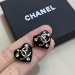 Chanel CC Logo Black Heart Earrings