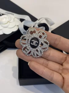 Chanel Crystals CC Monogram Flower Brooch 