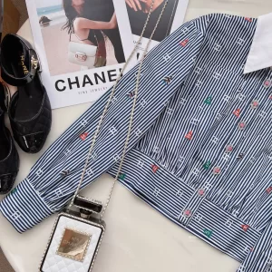 Essenceofluxury Womens Clothing Chanel Allover CC Log Shirt in Blue SML A198PP580 AA194512