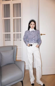 Essenceofluxury Womens Clothing Chanel Allover CC Log Shirt in Blue SML A198PP580 AA194512