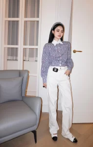 Essenceofluxury Womens Clothing Chanel Allover CC Log Shirt in Blue SML A198PP580 AA194512