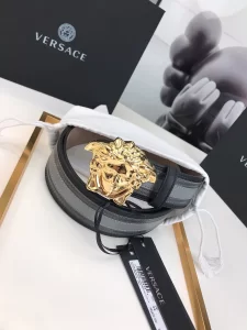 Essenceofluxury Mens Belts Versace Medusa Leather Belt in Black Gray 40MM A175PP240 AA196583