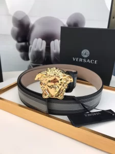 Essenceofluxury Mens Belts Versace Medusa Leather Belt in Black Gray 40MM A175PP240 AA196583