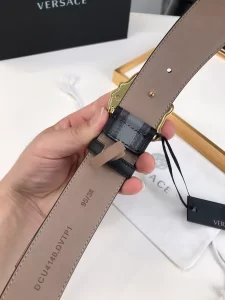 Essenceofluxury Mens Belts Versace Medusa Leather Belt in Black Gray 40MM A175PP240 AA196583