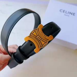Celine Medium Triomphe Leather Belt Black 25MM 