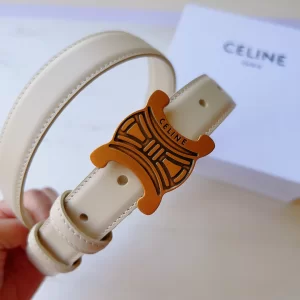 Celine Medium Triomphe Leather Belt White 25MM 