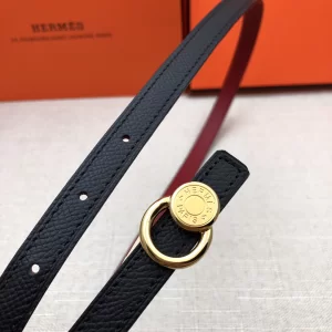 Essenceofluxury Womens Belts Hermes Leather Belt in Black Red 13MM A175PP240 AA197857