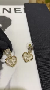 Essenceofluxury Womens Jewelry Chanel Crystals CC Logo Gold Heart Earrings A152PP180 AA200452
