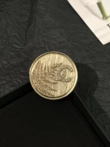 Chanel Crystals CC Logo Gold Round Brooch 