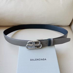 Balenciaga BB Leather Belt Gray Black 34MM 