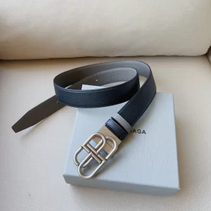 Essenceofluxury Womens Belts Balenciaga BB Leather Belt in Gray Black 34MM A191PP240 AA201380
