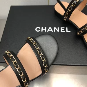 Essenceofluxury Womens Shoes Chanel Leather Flat Sandals in Black 35 To 41 A151PP480 AA201835