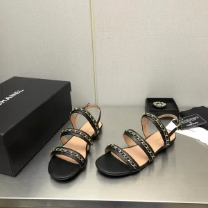 Essenceofluxury Womens Shoes Chanel Leather Flat Sandals in Black 35 To 41 A151PP480 AA201835