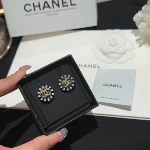 Chanel Crystals CC Logo Round Earrings 