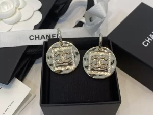 Chanel Crystal CC Gold Round Earrings 