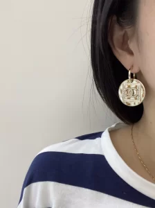 Chanel Crystal CC Gold Round Earrings