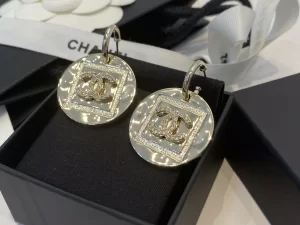 Chanel Crystal CC Gold Round Earrings