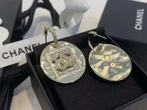 Chanel Crystal CC Gold Round Earrings