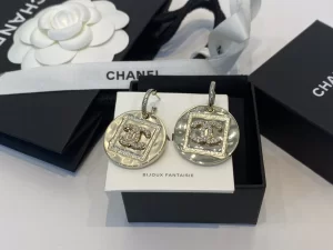Chanel Crystal CC Gold Round Earrings