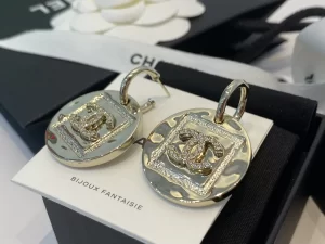 Chanel Crystal CC Gold Round Earrings