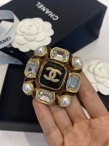 Chanel Crystal CC Square Brooch Black