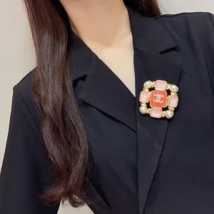 Chanel Crystal CC Square Brooch Pink