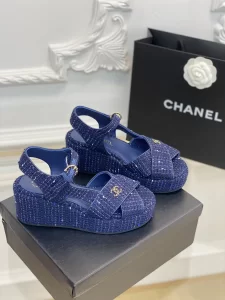 Chanel Blue Fabric Platform Sandal 35TO40