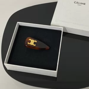 Celine Triomphe Hair Clip Brown