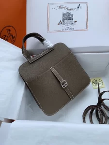 Hermes Halzan Gray Leather Bag 25CM