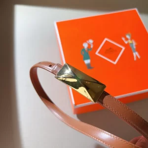 Hermes Thin Brown Leather Belt 15MM