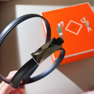 Hermes Thin Leather Belt Black 15MM