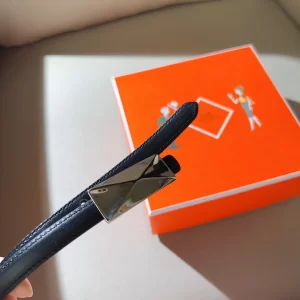 Hermes Thin Leather Belt Black 15MM