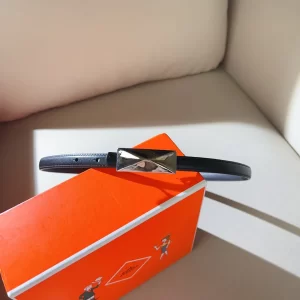 Hermes Thin Leather Belt Black 15MM