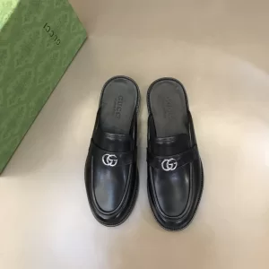 Gucci GG Black Leather Mules