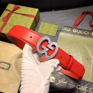 Gucci GG Buckle Wide Leather Belt Red 40MM