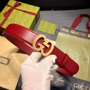 Gucci GG Buckle Wide Leather Belt Red 40MM