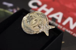 Chanel Gold CC Round Star Brooch