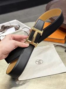 Hermes Brush Black Beige Leather Belt 38MM