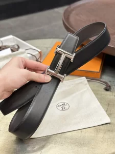 Hermes Brush Black Brown Leather Belt 38MM