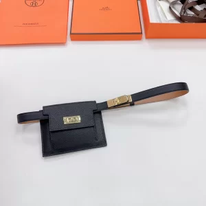 Hermes Kelly Pocket Black Leather Belt