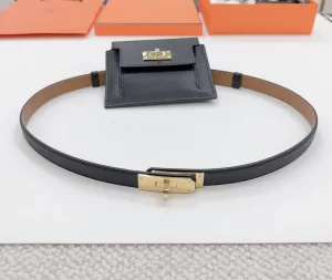 Hermes Kelly Pocket Black Leather Belt