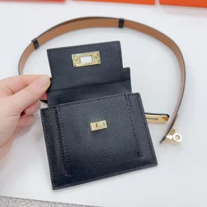 Hermes Kelly Pocket Black Leather Belt
