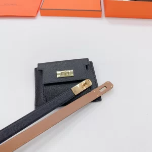 Hermes Kelly Pocket Black Leather Belt