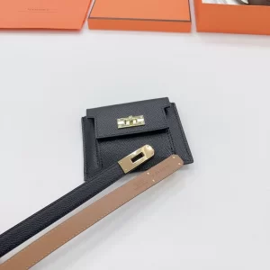 Hermes Kelly Pocket Black Leather Belt